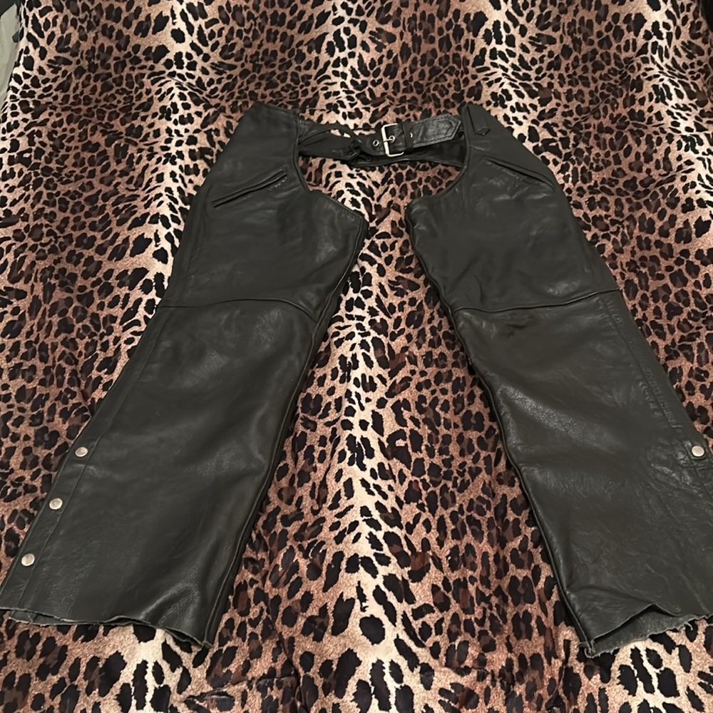 Black leather chaps made by Milwaukee leather